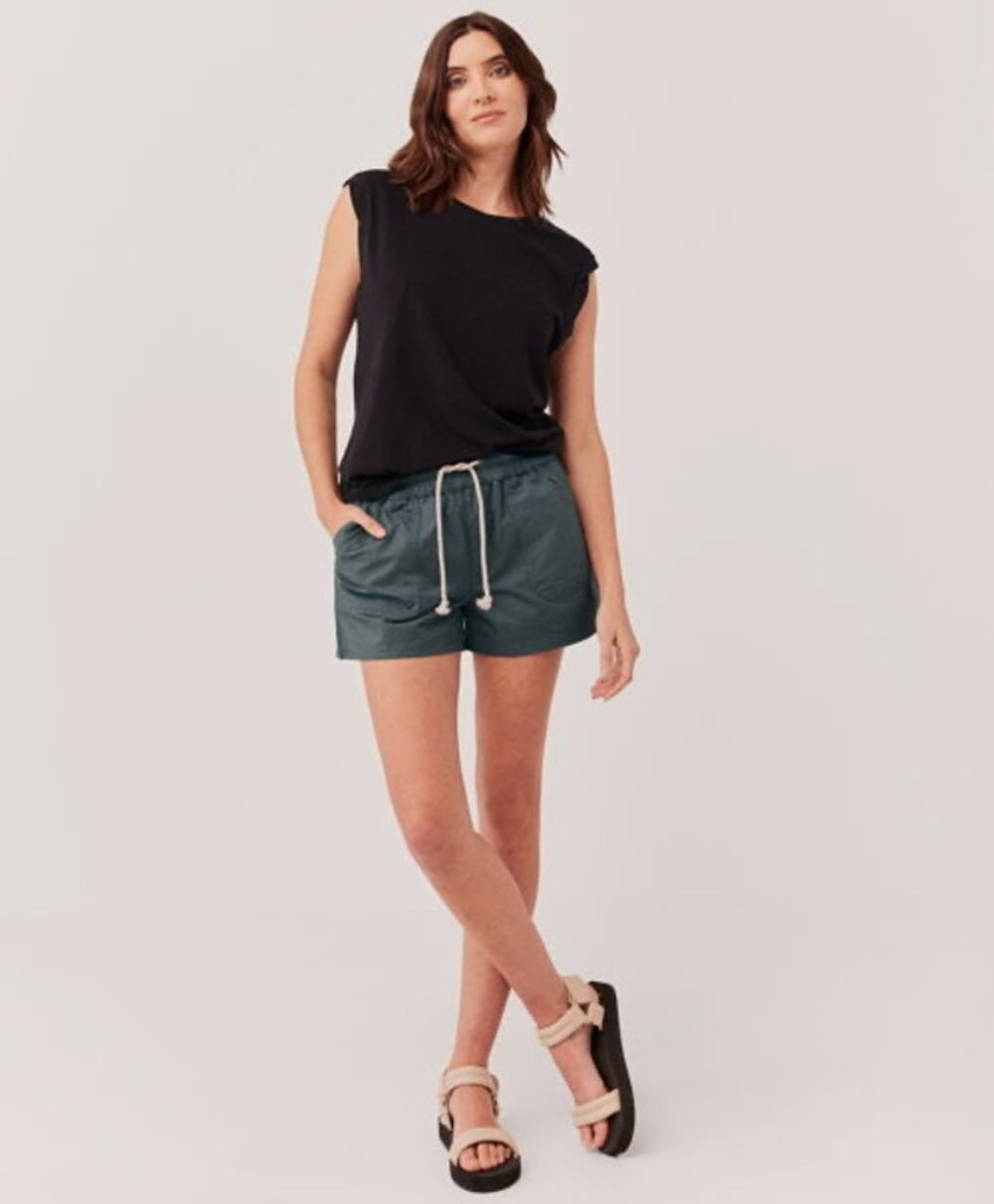 Pact GOTS Organic Cotton Woven Drawstring Storm Grey Twill Shorts M Minimalist